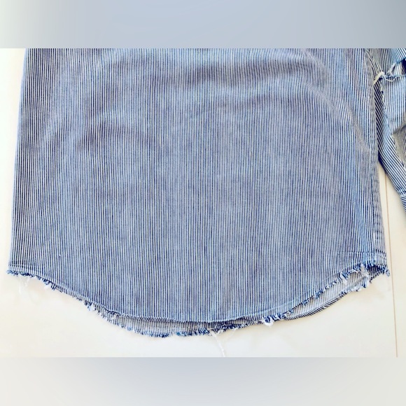 Distressed VTG embroidered patchs railroad ticking shirt XL Natural inst… - Picture 14 of 16